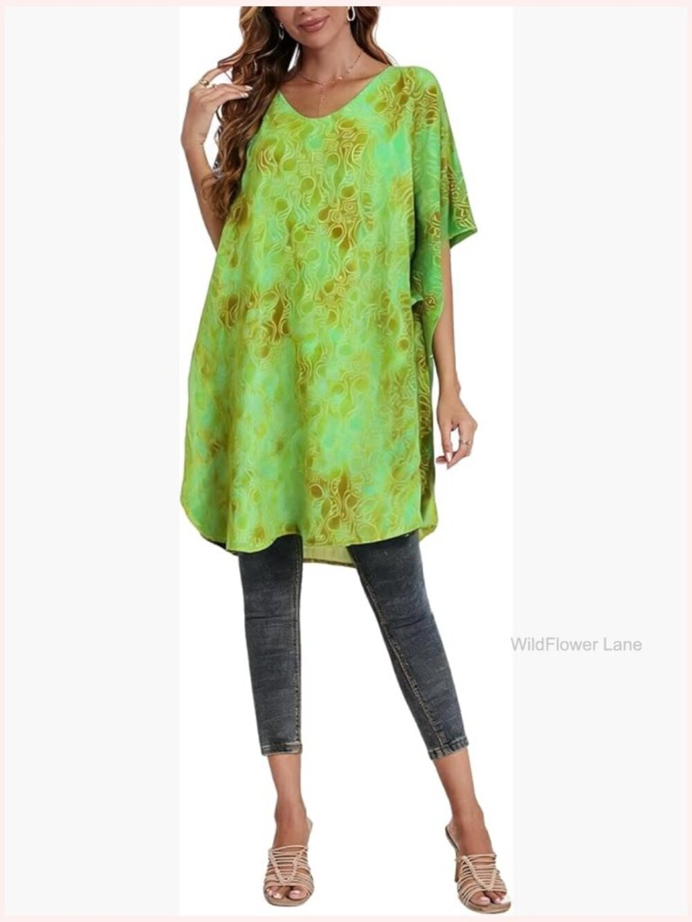Plus Size Boho Batik Caftan Kaftan Top Tunic Blouse Short Sleeve V-Neck Loose